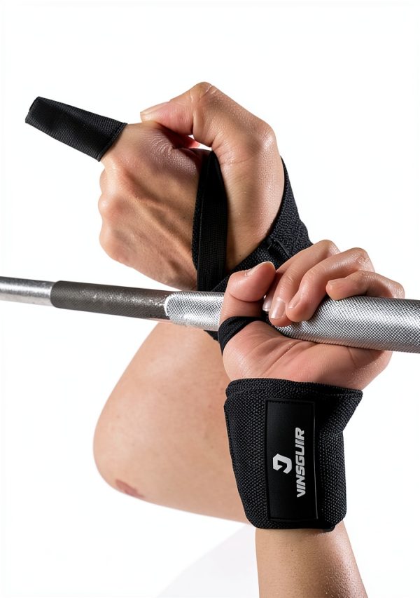 Vinsguir Weightlifting Wrist Wraps Black Polyester-3