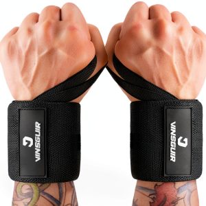 Vinsguir Weightlifting Wrist Wraps Black Polyester-0